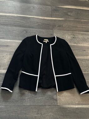 Talbots Black Jacket with White Piping Trim